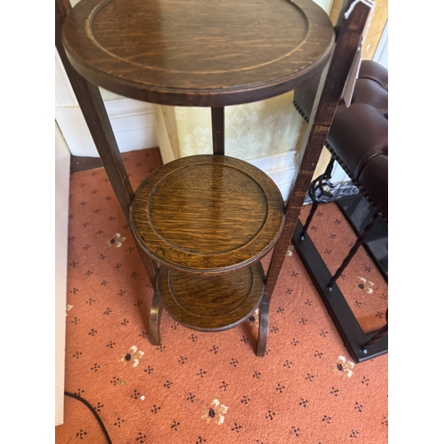 672 - Edwardian oak three tier cake stand. { 92cm H X 27cm W X 24cm D }.