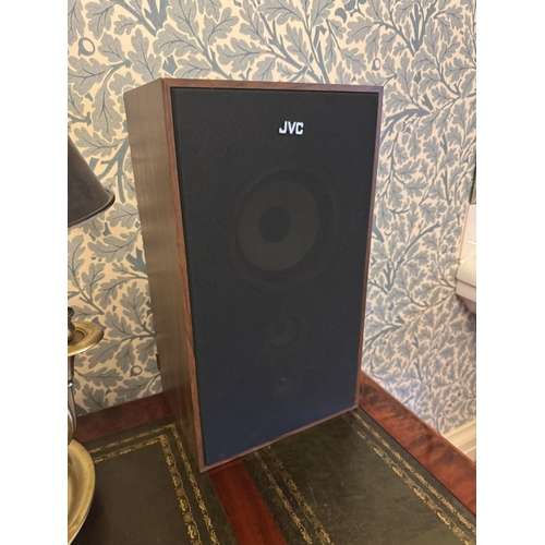 675 - JBC cassette,  record player and twin speakers with some LP's { 86cm H X 49cm W X 42cm D }.