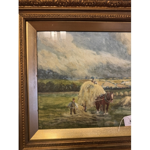 679 - Geo. P. Summerfield The HAY Makers Watercolour mounted in a gilt frame { 53cm H X 70cm W }.