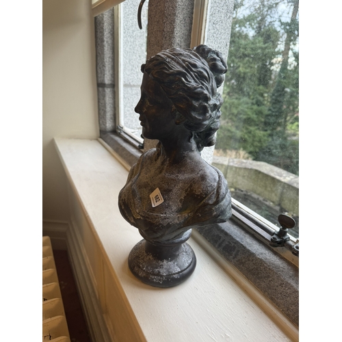 682 - Bronzed bust of a Lady. { 43cm H X 25cm W X 14cm D }.