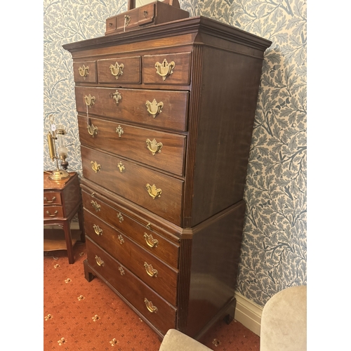 690 - Georgian mahogany tall boy with three short drawers over three graduated long drawers above a brushi... 