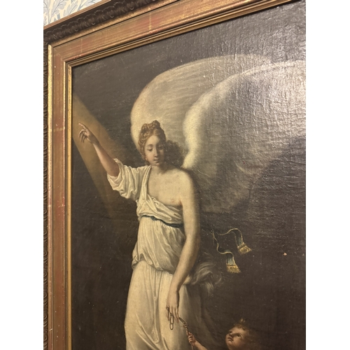 692 - Angel Gabriel Oil on Canvas, mounted in a gilt frame. { 87cm H X 57cm W }.