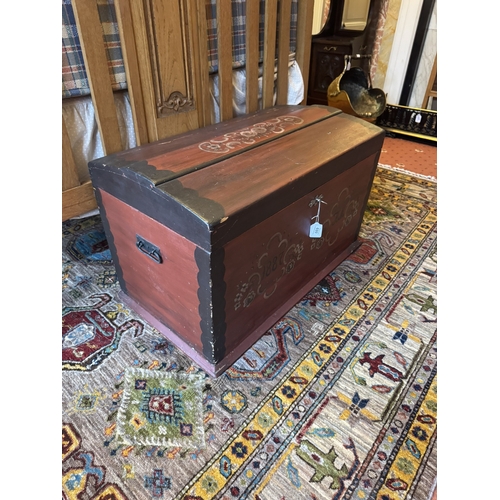 699 - 19th. C. painted pine dome topped travel trunk, mongrammed H. M. { 48cm H X 48cm W X 44cm D }.