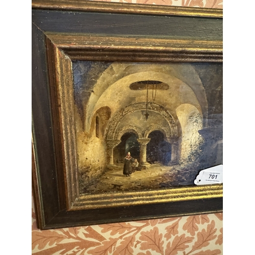 701 - 19th. C. Women in the Cloisters Oil on Canvas, mounted in a gilt frame. { 37cm H X 42cm W }.