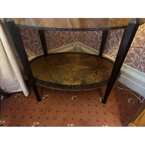 704 - Art Deco oval satinwood and ebony occasional table with marble top raised on tapered legs. {67 cm H ... 