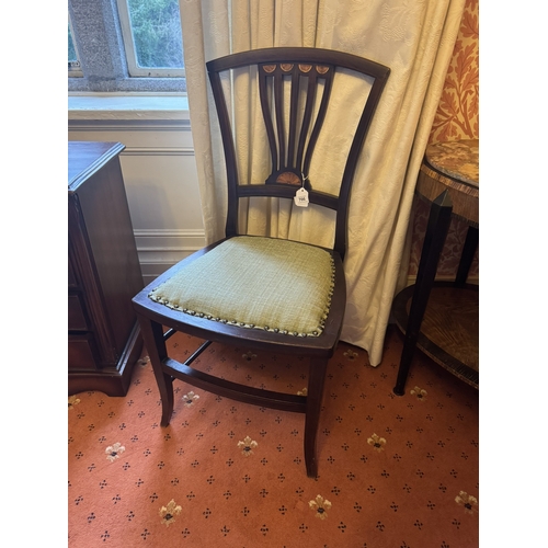 706 - Good quality pair of Edwardian inlaid mahogany side chairs with upholstered seats. { 87cm H X 43cm W... 