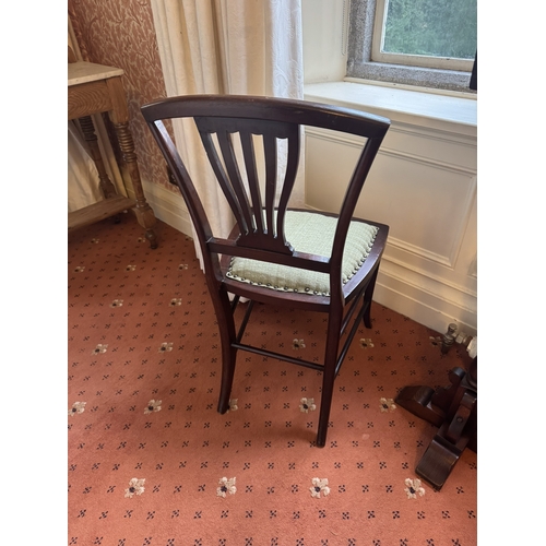 706 - Good quality pair of Edwardian inlaid mahogany side chairs with upholstered seats. { 87cm H X 43cm W... 