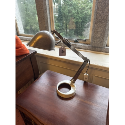 708 - Early 20th C. chrome desk lamp raised on ceramic base {40 cm H x 32 cm W x 20 cm D}.