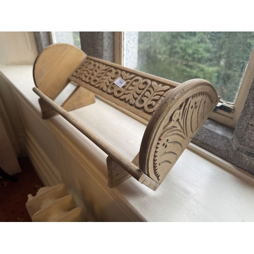 709 - Early 20th C. carved pine book trough {20 cm H x 49 cm W x 22 cm D}.