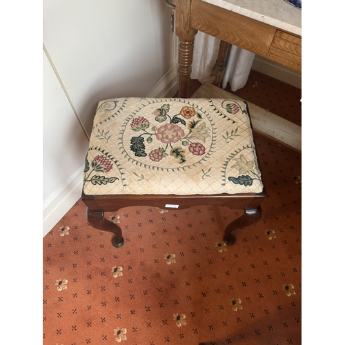 717 - 19th. C. mahogany stool with upholstered seat, raised on cabriole legs and pad feet, in the Irish Ge... 