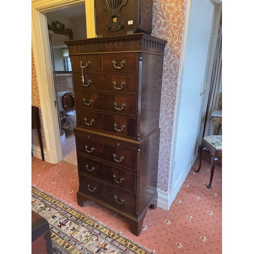 719 - Edwardian mahogany chest on chest with two short drawers over six long graduated drawers raised on b... 