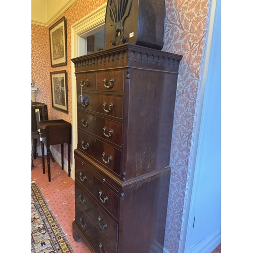 719 - Edwardian mahogany chest on chest with two short drawers over six long graduated drawers raised on b... 