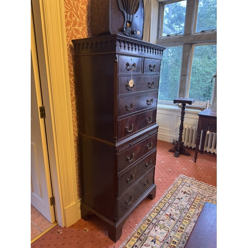 719 - Edwardian mahogany chest on chest with two short drawers over six long graduated drawers raised on b... 