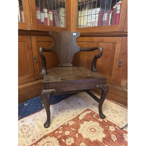 74 - Mahogany metamorphic library chair raised on cabriole legs in the Georgian manner. {91cm  H  x 66cm ... 