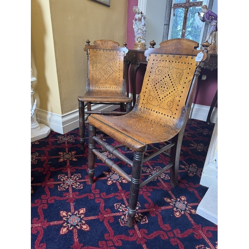 741 - Pair of 19th. C. walnut side chairs with bentwood backs and seats, raised on turned legs. { 90cm H X... 