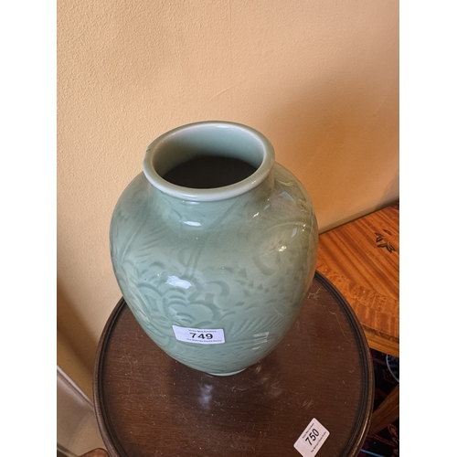 749 - Oriental ceramic vase. { 37cm H X 17cm Dia . }.