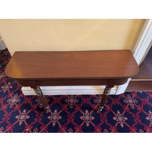 753 - Pair of Will. IV. Mahogany D - end side tables, raised on turned and reeded tapered legs terminating... 