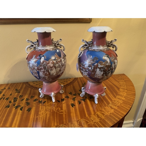 756 - Pair of 19th. C. Oriental ceramic vases. { 40cm H X 230cm Dia }.