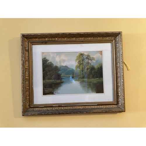 758 - E Ford Pair of River Scenes Oil on Board mounted in gilt frames. { 50cm H X 62cm W }