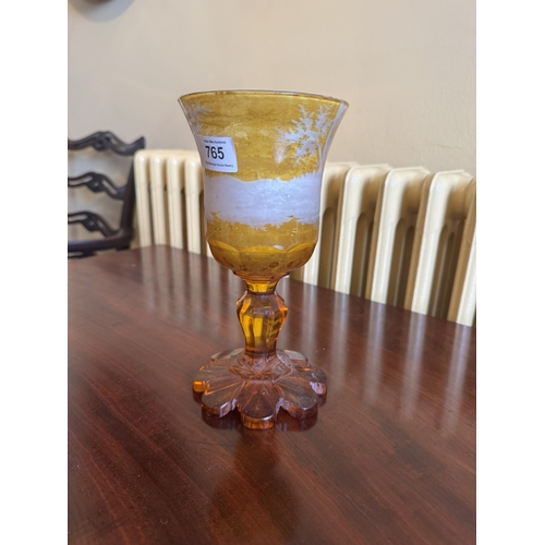 765 - 20th. C. amber cut glass chalice. { 22cm H X 12cm Dia }.