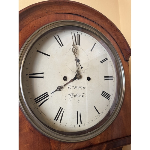 774 - 19th. C. mahogany long cased drum head clock with painted round dial, Edward Smith Dublin. { 203cm H... 