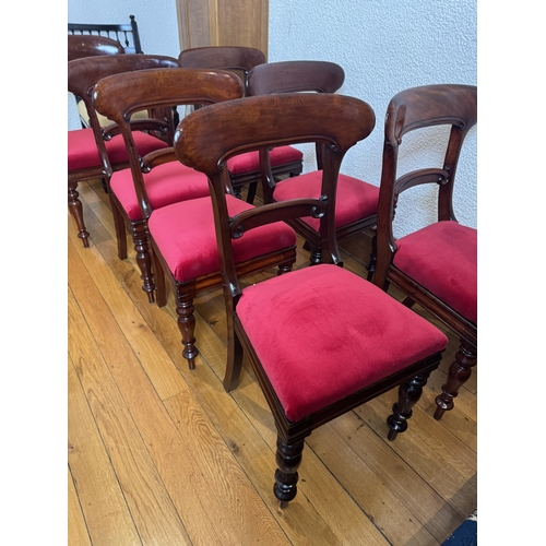 778 - Harlquin set of eleven mahogany chapel chairs with upholstered seats and matching open armed chair. ... 