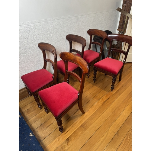 778 - Harlquin set of eleven mahogany chapel chairs with upholstered seats and matching open armed chair. ... 