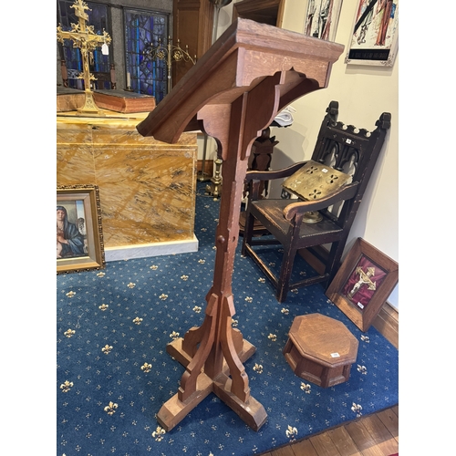 785 - 19th. C. Ecclesiastical oak  lectern raised on square column, four outswept legs and platform base. ... 