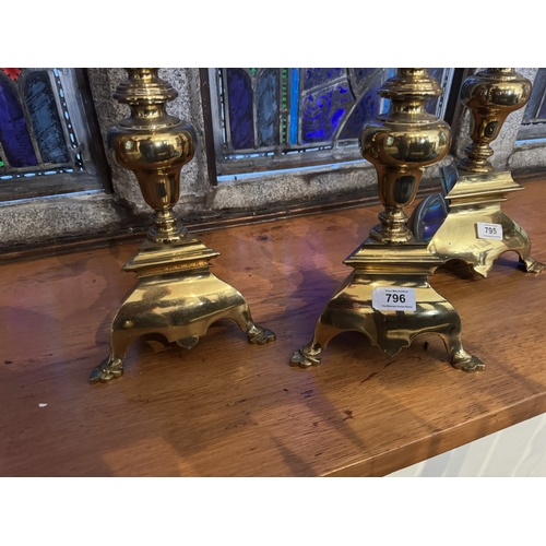 796 - Pair of 19th. C. brass Alter candlesticks, in the Art Nouveau manner. { 40cm H X 14cm Dia }.