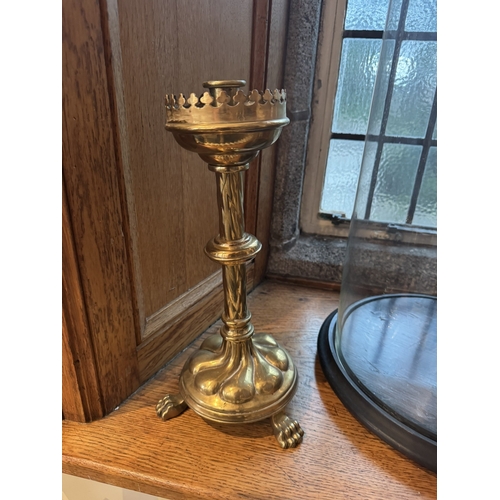 800 - Pair of 19th. C. brass Ecclesiastical candlesticks. { 35cm H X 19cm Dia }.