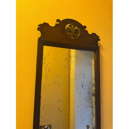 815 - Georgian mahogany wall mirror. { 70cm H X 36cm W }.