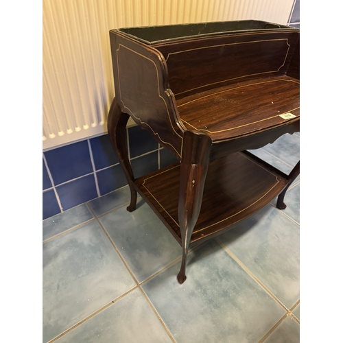 818 - 19th. C. inlaid mahogany jardiniere with original lead liner, raised on cabriole legs. { 65cm H X 44... 