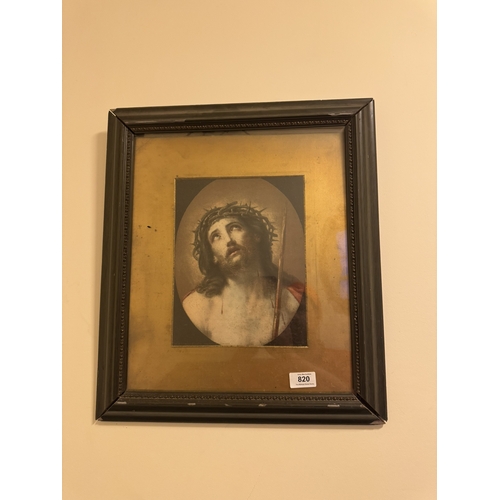 820 - Coloured framed print of Christ. { 51cm H X 44cm W }.