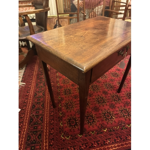 850 - Georgian mahogany writing table with single long drawer in the frieze, raised on champhered tapered ... 