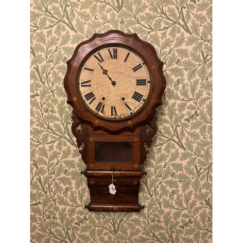 860 - 19th C. American inlaid walnut and satinwood double scroll drop dial clock {84 cm H x 43 cm W x 14 c... 