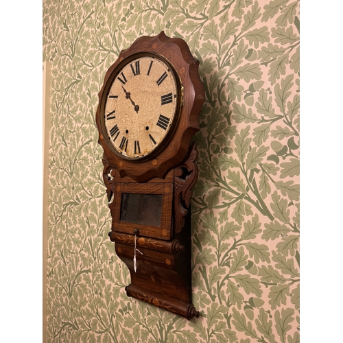 860 - 19th C. American inlaid walnut and satinwood double scroll drop dial clock {84 cm H x 43 cm W x 14 c... 