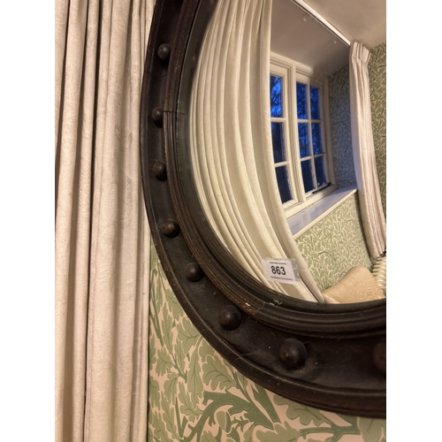 863 - 19th. C. oak framed convex mirror. {56 cm Dia}.