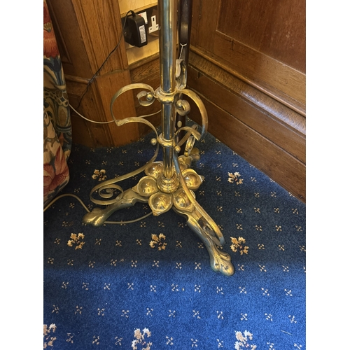 89 - 19th. C. brass standard lamp, in the Art Nouveau manner. { 136cm H X 45cm Dia }.