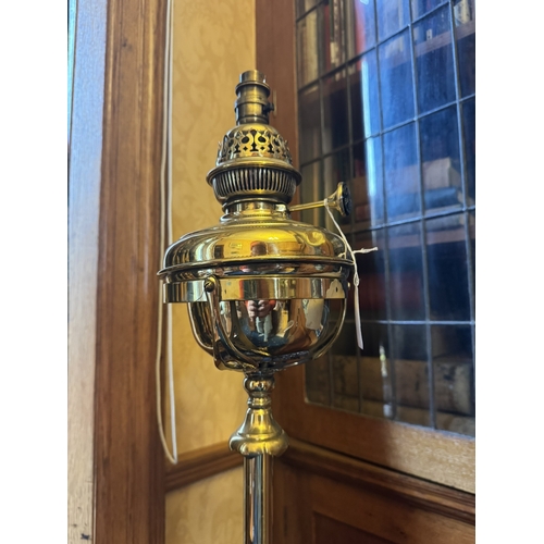 89 - 19th. C. brass standard lamp, in the Art Nouveau manner. { 136cm H X 45cm Dia }.