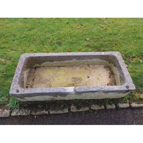 9 - Antique limestone trough. {33 cm H x  146 cm W x 64 cm D}.