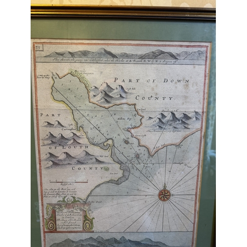 98 - 19th. C. Hand coloured partial map of County Down and County Louth. {55 cm H x 54 cm W}.