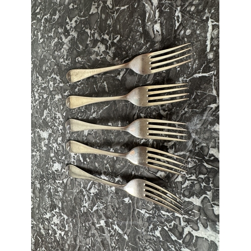 990 - Set of five English silver tea forks. Hallmarked in London. 1896 - 97. West & Son { Langley Archer W... 