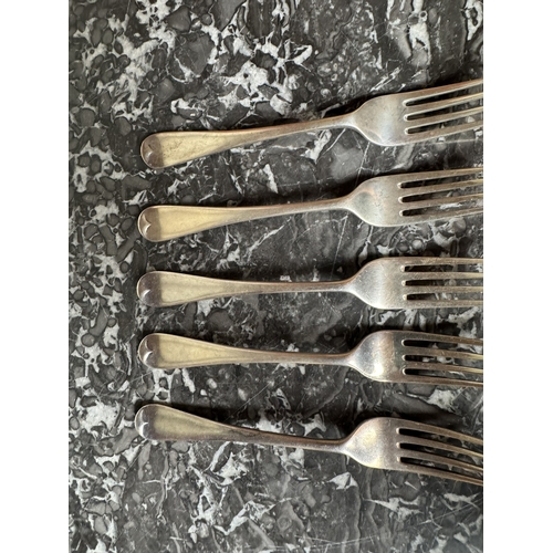 990 - Set of five English silver tea forks. Hallmarked in London. 1896 - 97. West & Son { Langley Archer W... 