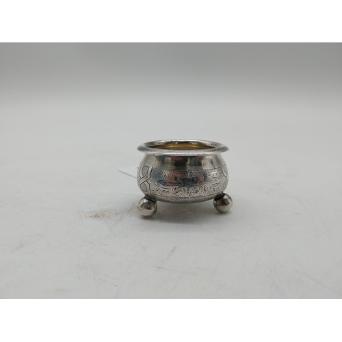 1000 - English silver salt with Bristol blue glass liner. Hallmarked in London. Maker: Nathaniel Appleton &... 