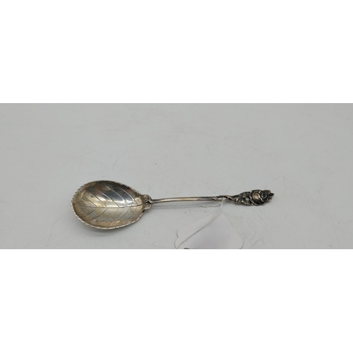 1002 - German silver Hildesheimer Rose sugar spoon, stamped 800. Hallmarked Dornigheim bei Hanau. Makers: M... 