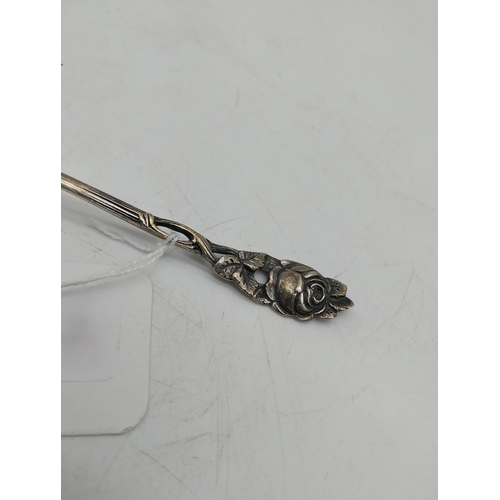 1002 - German silver Hildesheimer Rose sugar spoon, stamped 800. Hallmarked Dornigheim bei Hanau. Makers: M... 