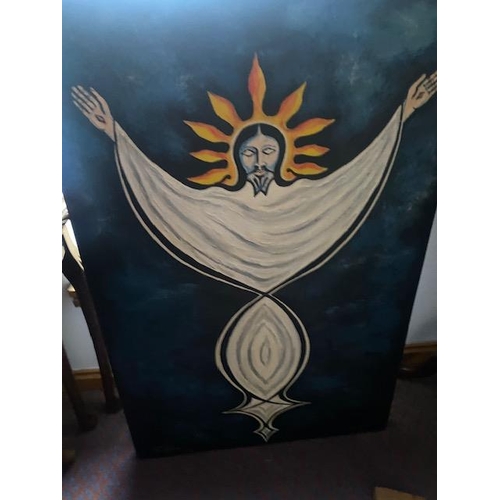 1088 - Set of eleven 1970's Stations of The Cross Oil on Canvas. { Largest 91cm H X 71cm W, Smallest 67cm H... 