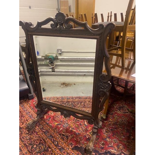 1111 - Unusual 19th. C. carved walnut double sided mirrored  fire screen { 130cm H X 80cm W X 50cm D }.