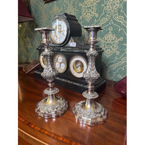 229A - Pair of decorative silver plate candlesticks. {32 cm H x 14 cm Dia.}.