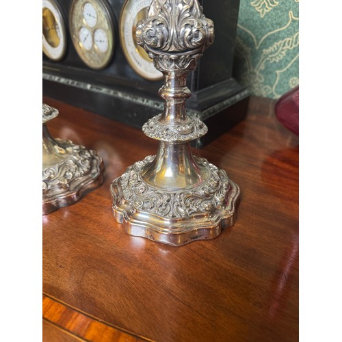 229A - Pair of decorative silver plate candlesticks. {32 cm H x 14 cm Dia.}.